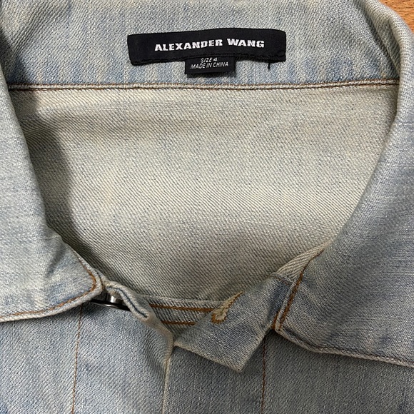 Alexander Wang Blue & Black Denim Jeans jacket with soft leather sleeves. - Picture 4 of 6